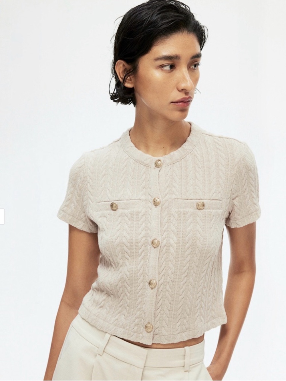 H&M Cable Knit Short Sleeve Cardigan - size xs